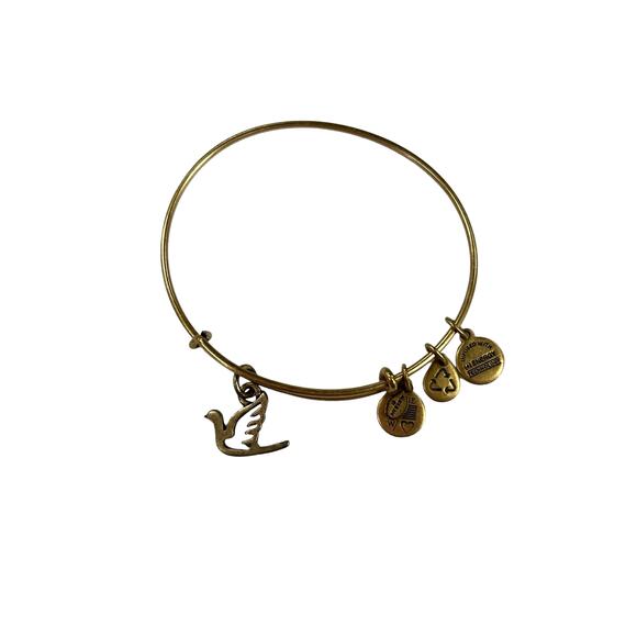 Alex and Ani Dove of Peace Sacred Dove Charm Gold Expandable Bangle Bracelet - Picture 1 of 4